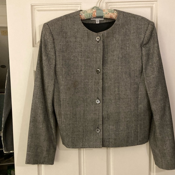 WOMEN’s VINTAGE DAVID BROOKS, SKIRT & JACKET, 2 PIECE SUIT, BLACK & WHITE PLAID - Picture 1 of 11